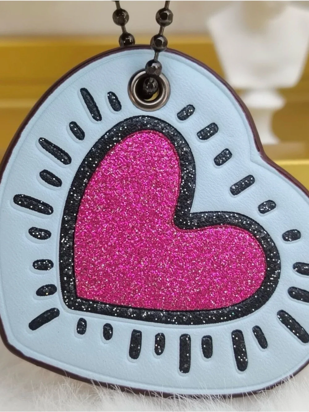 Coach Pink Glitter Heart Key Holder Bag Charm